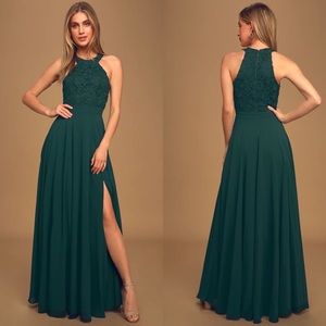 Lulu’s Picture Perfect Emerald Green Lace Maxi Dress